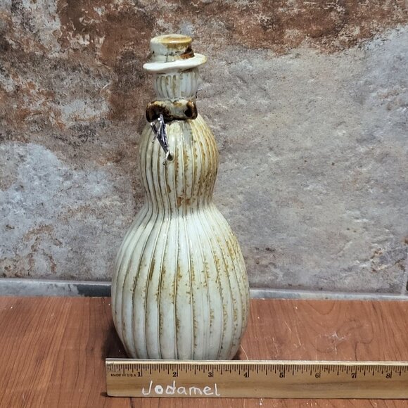 Ceramic Snowman Natural Tan Brown Glaze 10 Inch Tall - Picture 11 of 11